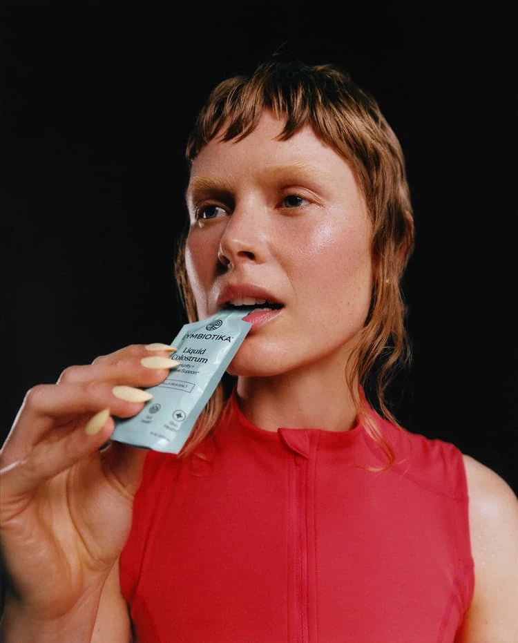 Woman in a red athletic top